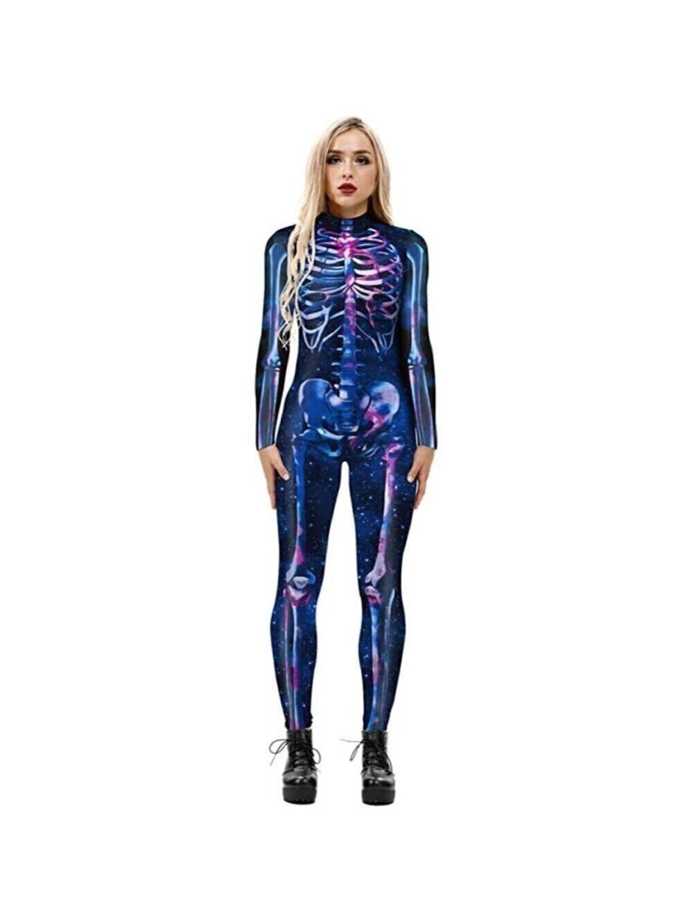 3d Skeleton Halloween Costume Cosplay Jumpsuit Bodysuit Colorful Long Sleeve NWT